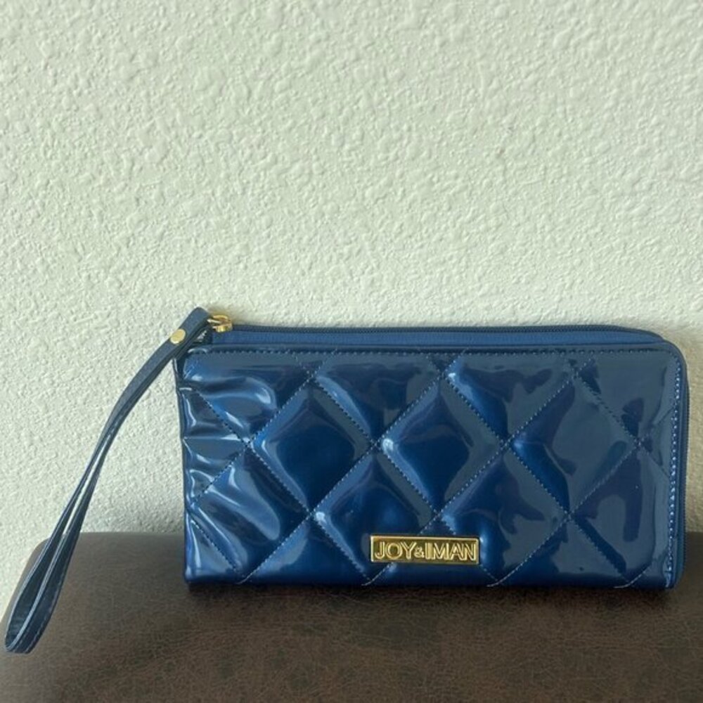 JOY & IMAN Quilted Metallic Long Travel Wallet BLUE  nwot